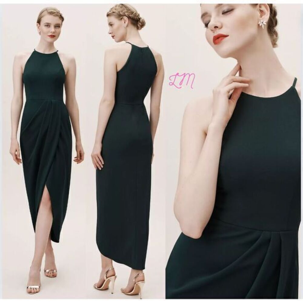 BHLDN Dark Green Halter Wedding Dress